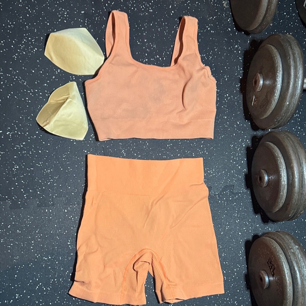 Orange Ribbed Workout Set